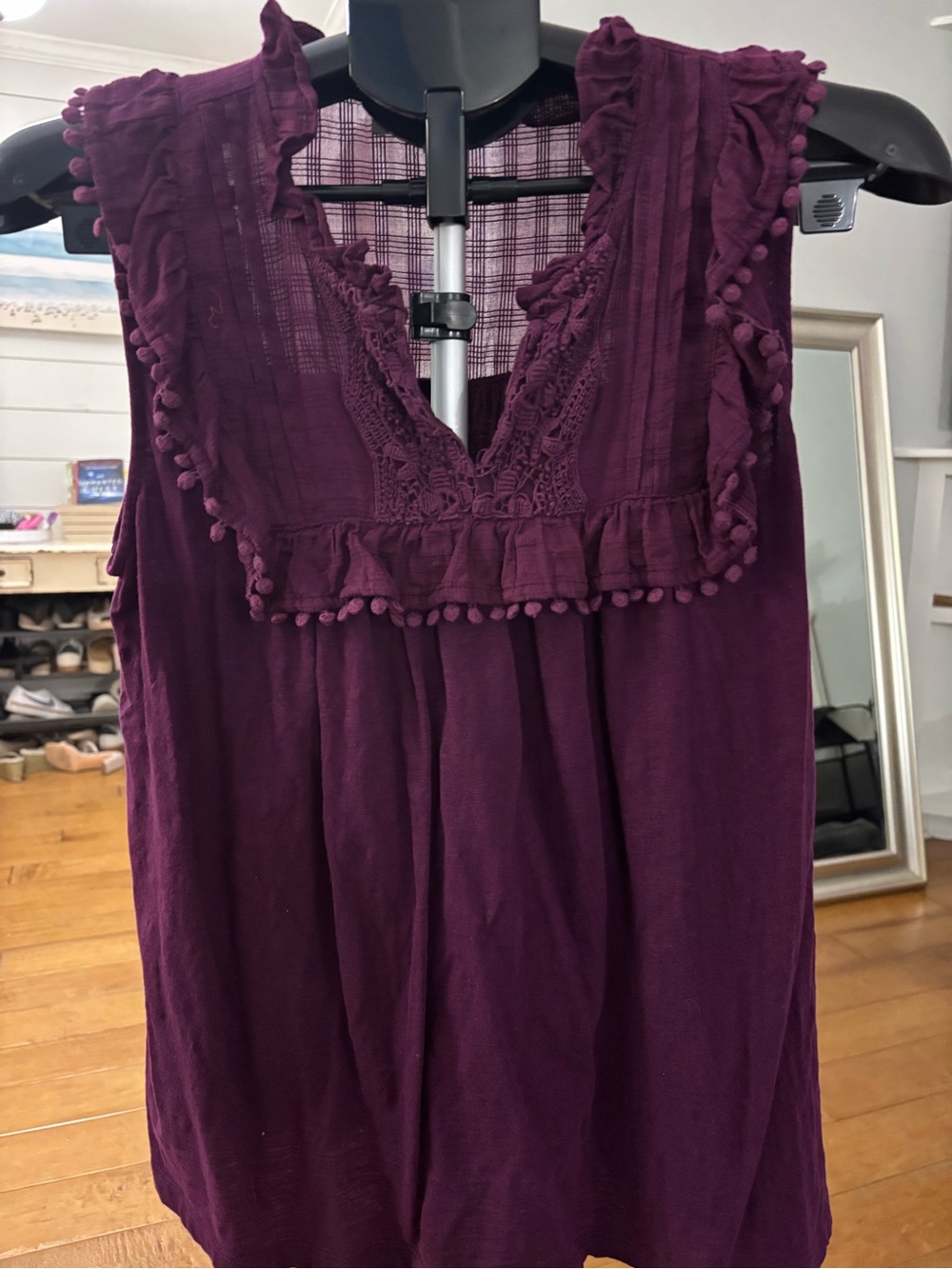 LOFT Plum Ruffle-Trim Top